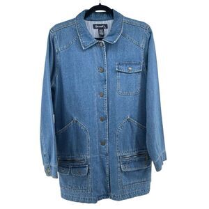 Denim & Co Women’s Heavy Denim Chore Jacket Vintage Button Front Long Coat M
